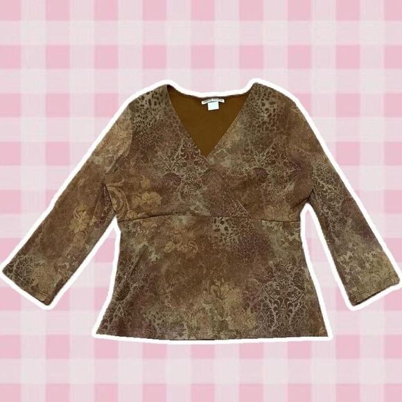 Michele Michelle Fairycore Bohemian Y2K Brown Paisley Peasant Blouse Large - Picture 1 of 11